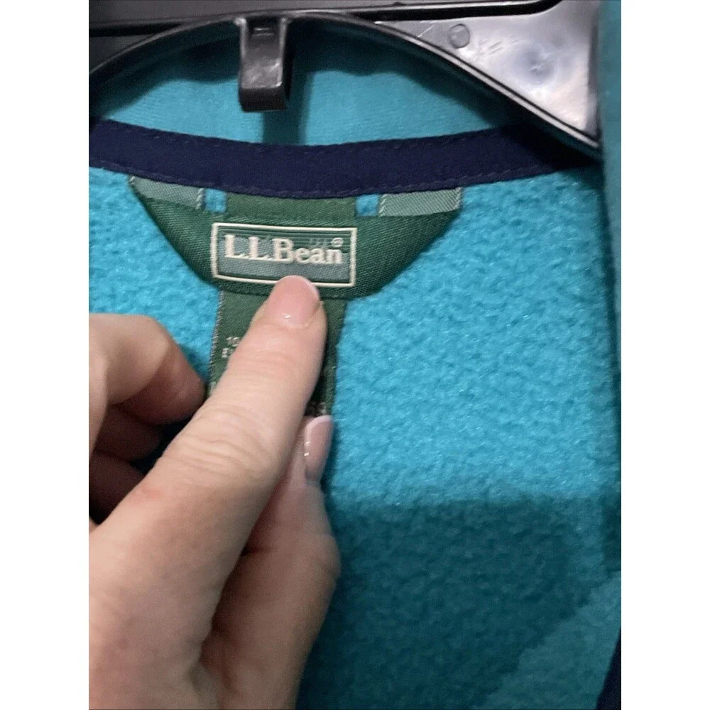 LL Bean Youth Blue Fleece Jacket Full Zip Up Zipper Pockets Size 10/12